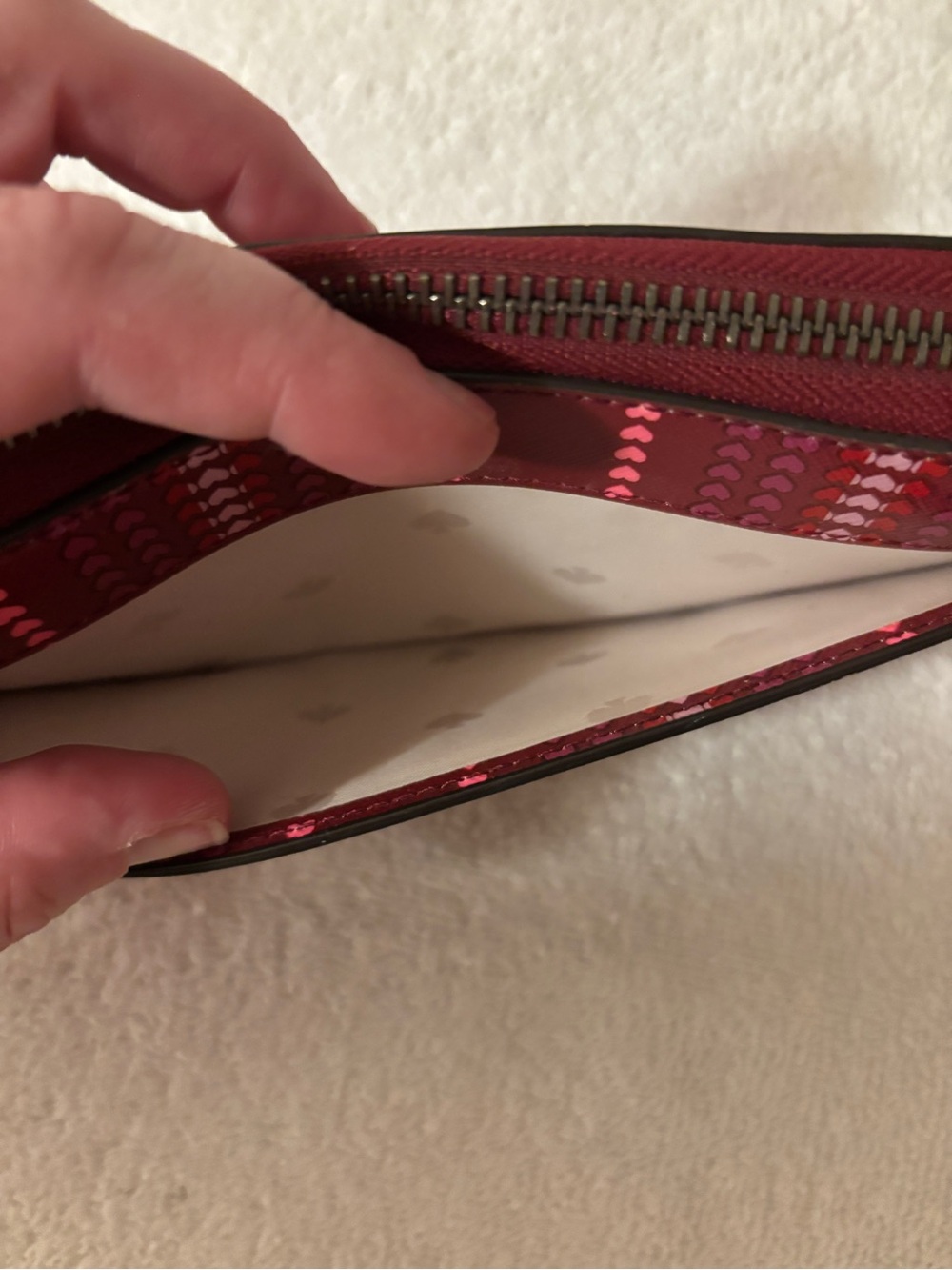 kate spade Red and Pink Heart-Stripe Zip Wallet - Picture 13 of 15